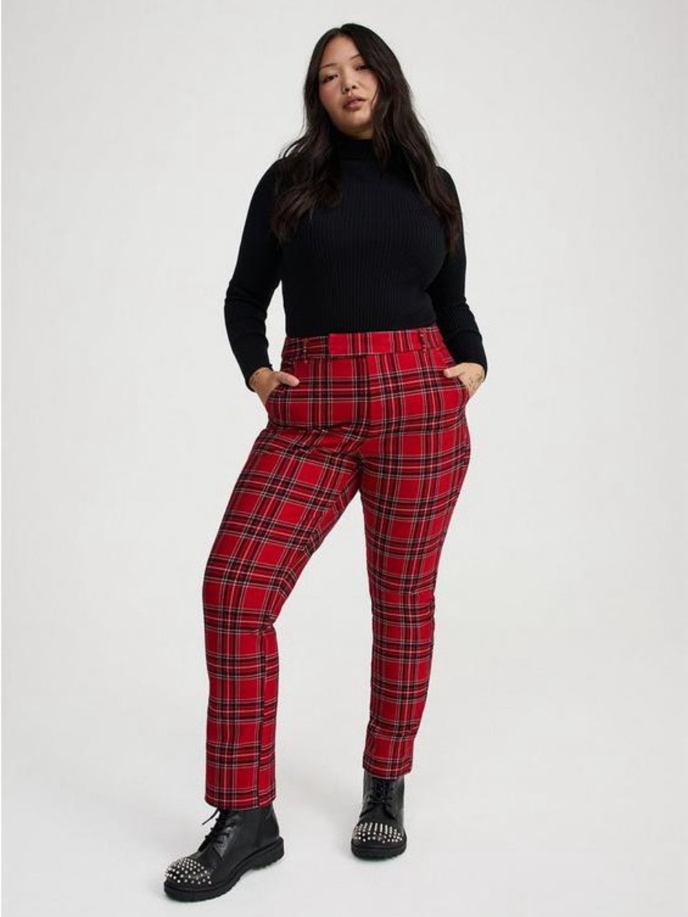 NWT TORRID Studio High-Rise Ponte Trouser Pant - Shall We Plaid Red